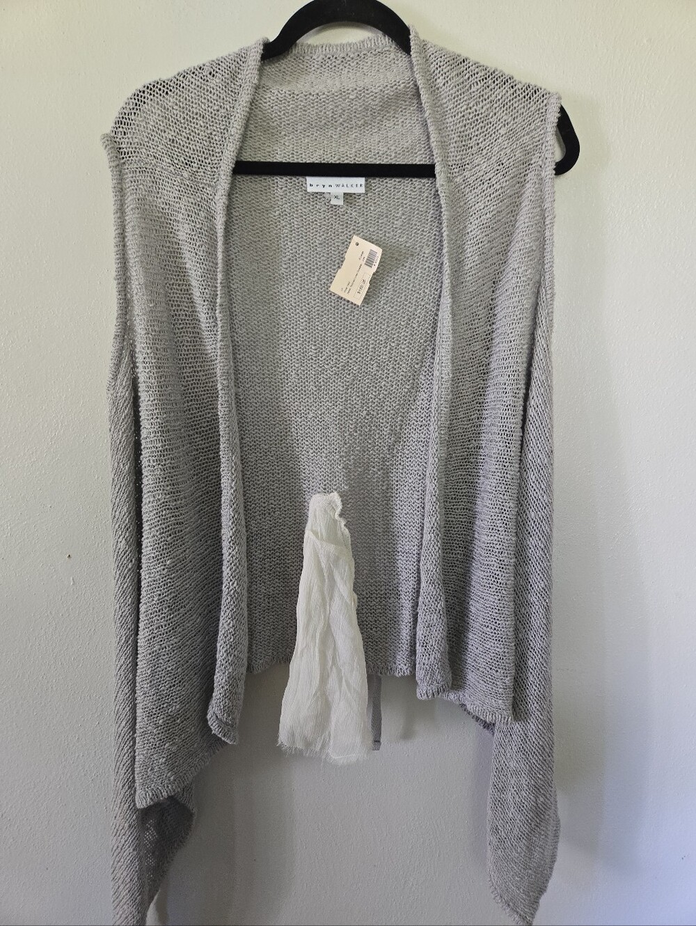 Bryn Walker Linen Cotton Sweater Vest Open Front with Tie Gray XL NWT